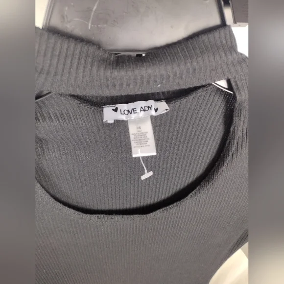 LOVE ADY NECK CUTOUT RIB KNIT BLACK DRESS SIZE XS (0-2) NWT - Picture 4 of 15